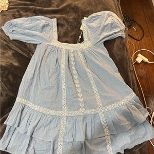 SHORE Brand Blue Mini Dress with Embroidered Details